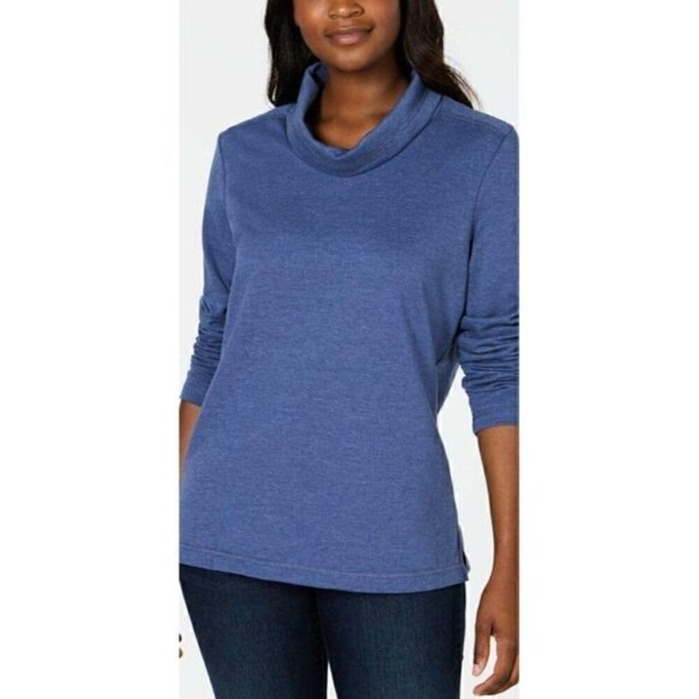 Heathered Blue Cowl-Neck Long-Sleeve Shirt Top S